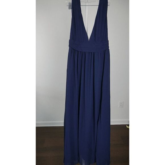 Lulu's Navy Blue V-neck and Back Banded Waist Maxi Formal Dress M - Picture 3 of 9